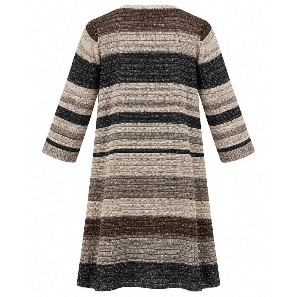 Chicos Metallic Striped Longline Cardigan Black Cream Brown Open Front Size 2 - Picture 2 of 7